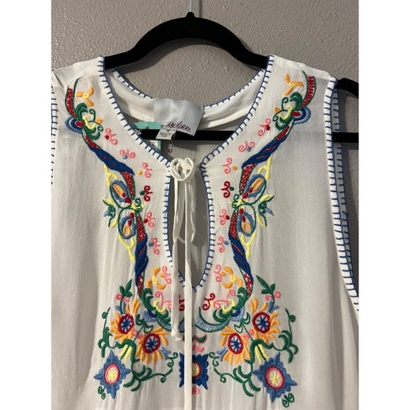 Anthropologie Chloe Oliver Gaila Faux Silk Embroidered Tunic Top Medium NWT - Picture 3 of 9